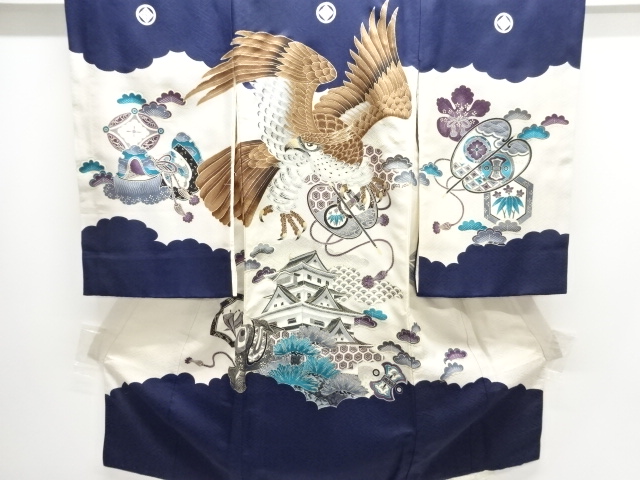 JAPANESE KIMONO / KIMONO FOR BOYS / A CREST OF A HAWK PATTERN A CASTLE